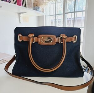 Michael Kors navy canvas shoulder bag